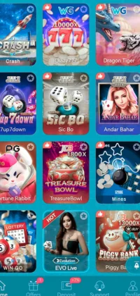TD777 App game screen featuring slot games, dice games, and live casino options.