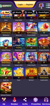 Screenshot of the WINPKR777 mobile app game selection interface
