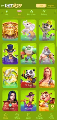 Bet939 Game mobile app showing various slot game icons in a grid layout.