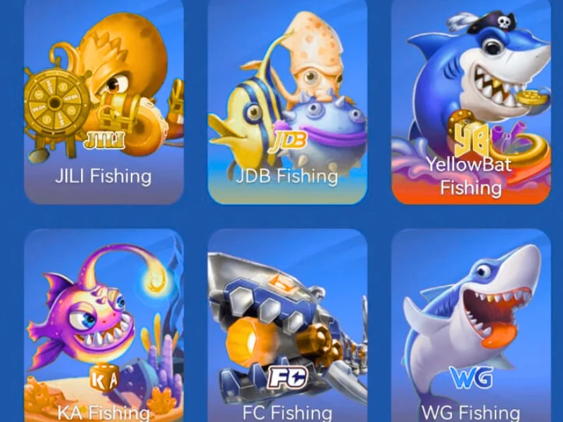 Bet939 Games app’s fishing games section showing cartoon-style underwater game icons in a grid layout.