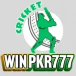 Logo featuring a green cricket player with a bat, large cricket ball in the background, and the text "CRICKET WINPKR777 Game''