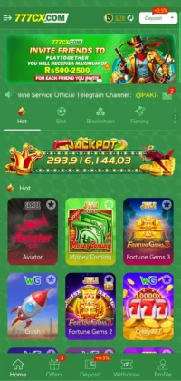 Mobile gaming platform interface of 777cx Game