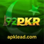 Logo of 92PKR GAME with Pakistan flag background and text "apklead.com"
