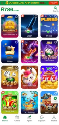 H786 Game APK Download For Android & ios Play And Earn Real Rewards 3 H786 Game app interface displaying a colorful grid of popular games.
