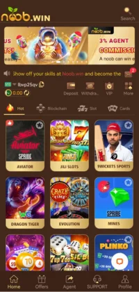 Screenshot of the Noob win game app home screen