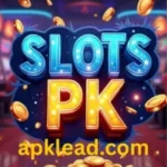 "Colorful Slots PK logo with flying gold coins and arcade background"