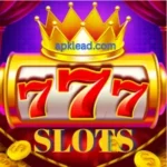 A vibrant Slots 777 Game graphic featuring three red sevens (777) in the center.