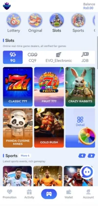 92Glory APK Download – India & Pakistan’s #1 Real Money Gaming App Free 2 92Glory game interface showing slots and sports categories with various games like Classic 777, Fruit 777, and Crazy Rabbits