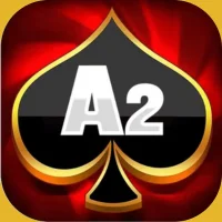 A2 Game logo featuring a bold spade symbol on a red background with a golden border.