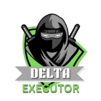 Delta Executor logo featuring a ninja with two swords and a green shield background