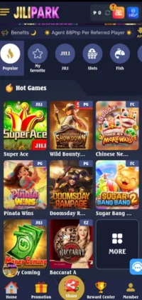 Jili Park Game APK Download Free Earning App For Android And ios 3 Jili Park Game homepage displaying popular slot and casino games.