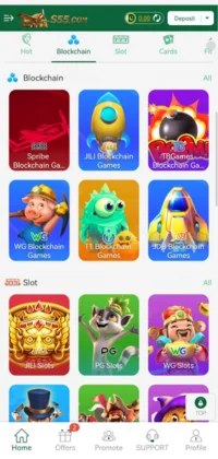 S55 Game APK Download (v2.3.1) Latest Version for Android Free (July 2025) 4 S55 Game Mobile gaming app screen displaying categories for blockchain and slot games with colorful game icons.