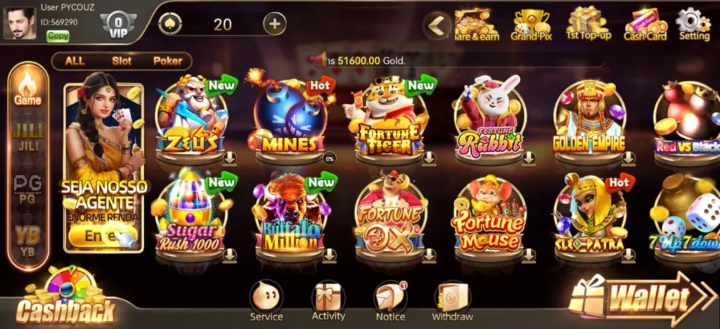 S77 Game APK Download (v11.0.0) Free Latest Version for Android (July 2025) 2 Online casino game interface with slot and poker options.