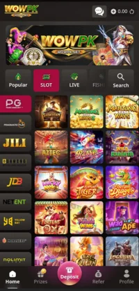WOW PK Game APK Download Free (Real Earn Money) in Pakistan 2 WOW PK Game interface showing a variety of online slot games and gaming categories.