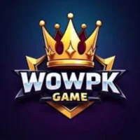 WOW PK Game logo featuring a golden crown with bold text on a dark background.