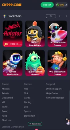 CK999 Game APK Download Free Fast Earnings, Fun Gaming & Instant Withdrawals 5 CK999 Game homepage section showing blockchain and slot games.