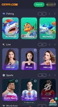 CK999 Game APK Download Free Fast Earnings, Fun Gaming & Instant Withdrawals 4 Online gaming platform CK999 Game showing fishing, live casino, and sports options.