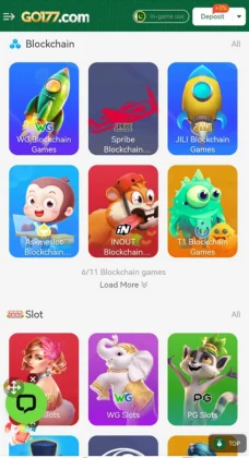Go177 Game APK Download The Ultimate Play-to-Earn Experience For Free 5 Mobile gaming app interface showing blockchain and slot game categories on Go177 Game