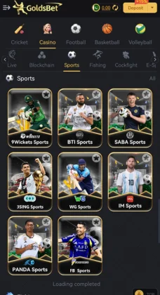 GoldsBet Game app sports section displaying multiple sports