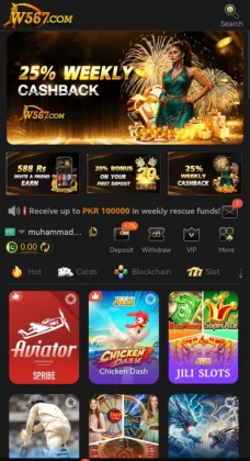 W567 Game APK Download Free The Future of Online Gaming in Android 3 W567 Game app home screen highlighting 25% weekly cashback offers