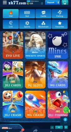 ZK77 Game app home screen displaying categories