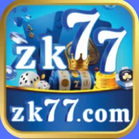 ZK77 Game logo featuring dice, cards, coins, and the website link zk77.com on a blue background.