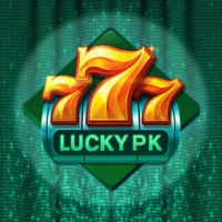 Luckypk777 game logo showing golden 777 symbol with green background.