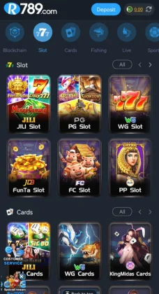 R789 Game APK Download (2025) Best Real Money Earning App in Pakistan 4 Mobile app interface showing various online slot and card games on the R789 Game gaming platform.