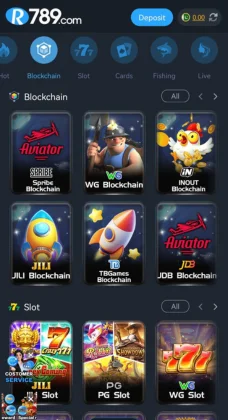 R789 Game APK Download (2025) Best Real Money Earning App in Pakistan 3 R789 Game app showing blockchain and slot game categories with titles like Aviator and JILI Slot.