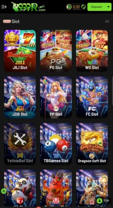 Screenshot of the 999R.com gaming app showing a selection of colorful slot games.