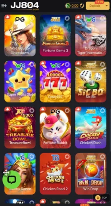 JJ804 Game A mobile gaming platform interface displaying a grid of colorful game icons.